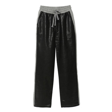 Autumn Casual Cool Stitching Faux Leather Faux Two-Piece Casual Pants Leather Patchwork Straight Leg Pants